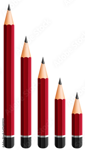 Red pencils in different sizes