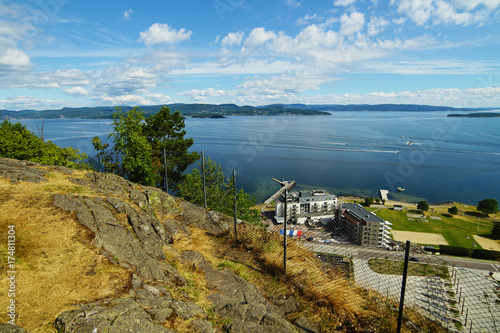 fjord in Holmestrand , Norway from local mountain
