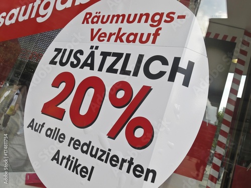 Sign on a shop window for a liquidation sale, closing-down sale at a shoe shop, Germany, Europe
