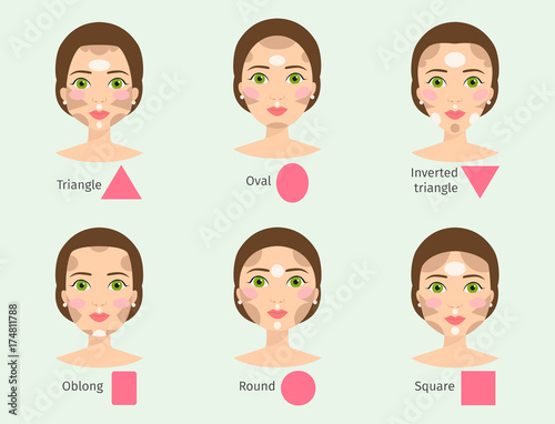 Set of different woman face types vector illustration character shapes girl makeup beautiful female
