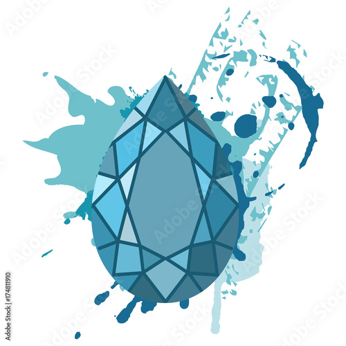 Beautiful blue diamonds shapes on blue watercolor background.