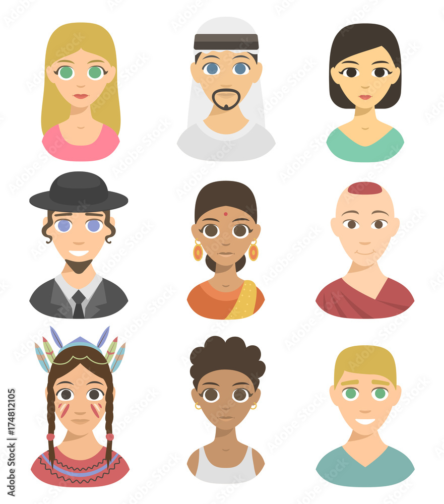Cool avatars different nations people portraits ethnicity different skin tones ethnic affiliation and hair styles vector illustration. Cool avatars different nations people portraits ethnicity different skin tones ethnic affiliation and hair styles vector illustration.