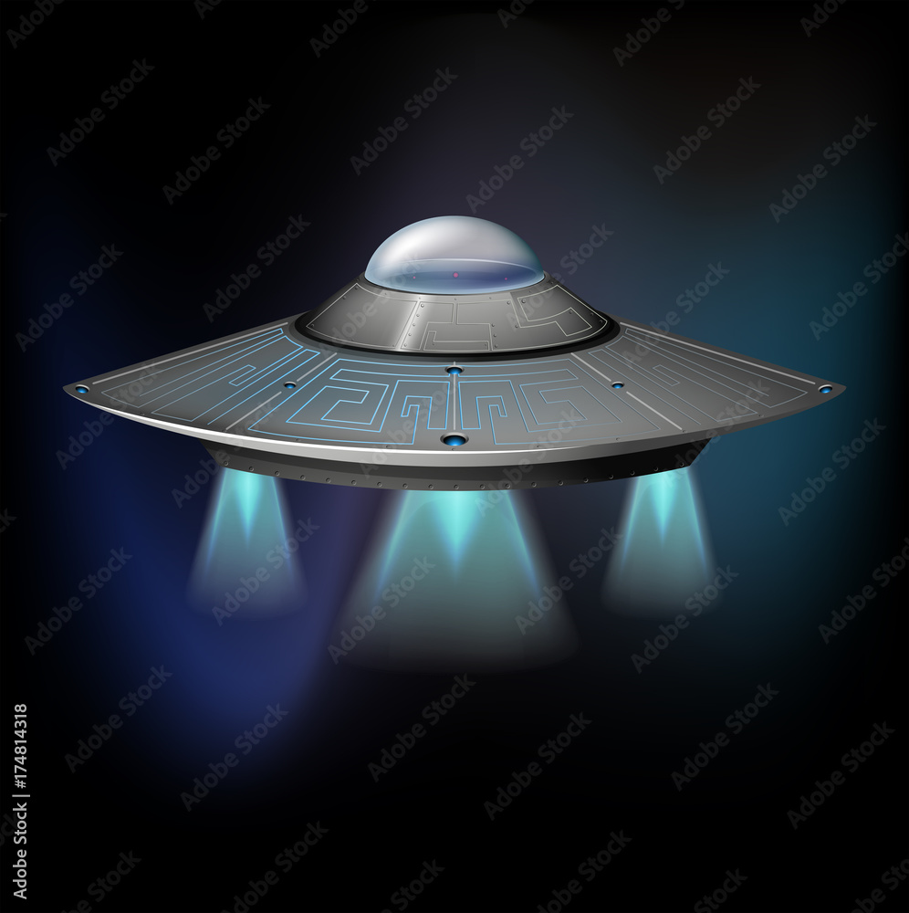 UFO flying in dark space UFO flying in dark space
