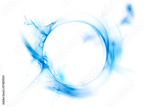 Ring of blue smoke isolated on white background