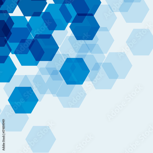 Background template with blue hexagons photo