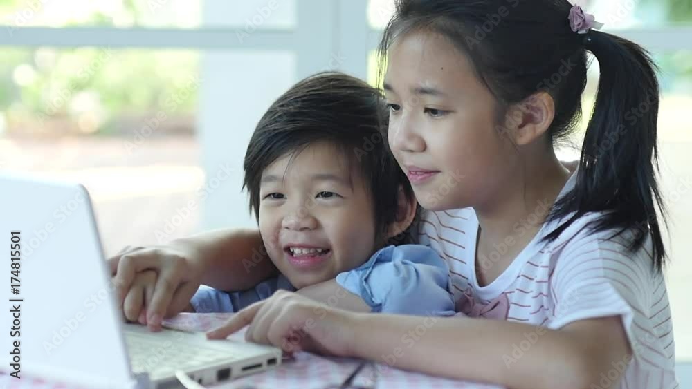 Cute Asian children using tablet together slow motion 7 Cute Asian children using tablet together slow motion 7