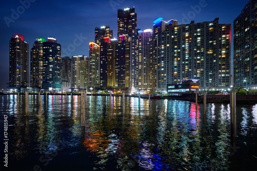 Busan Marina city skyscrapers illluminated in night