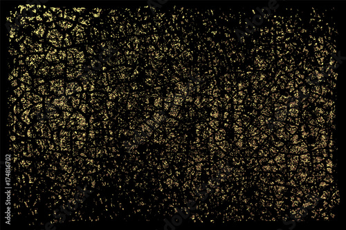 Gold grunge texture to create distressed effect. Patina scratch golden elements. Vintage abstract illustration.