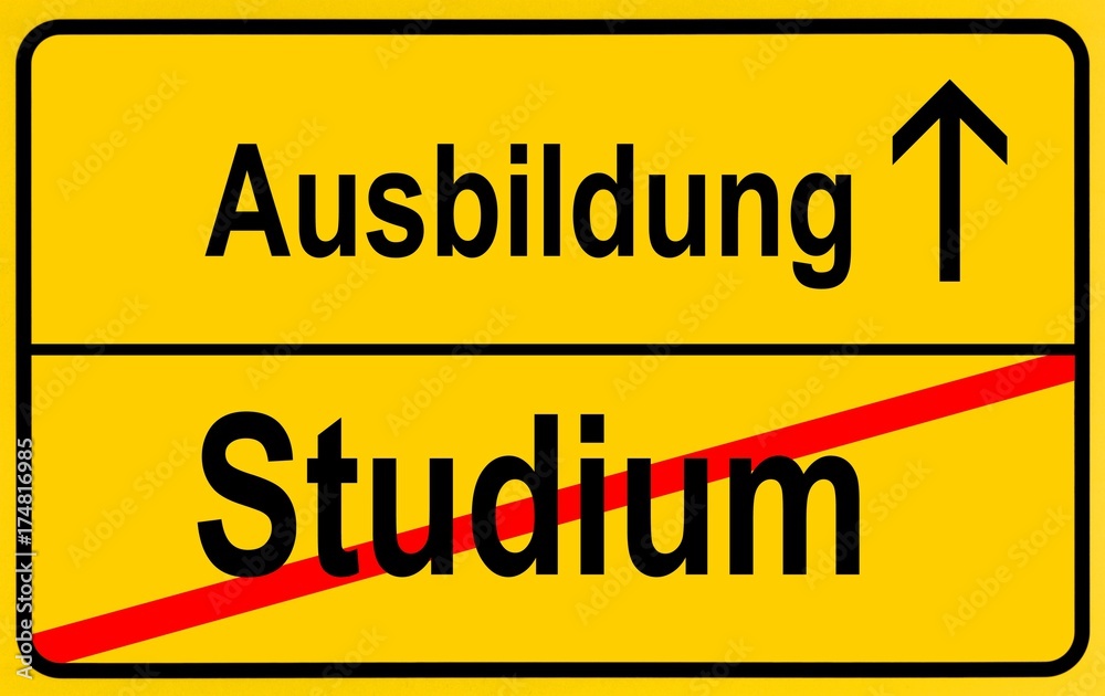 Sign, city limit, symbolic image for the transition from Studium or academic studies to Lehre or vocational training Sign, city limit, symbolic image for the transition from Studium or academic studies to Lehre or vocational training
