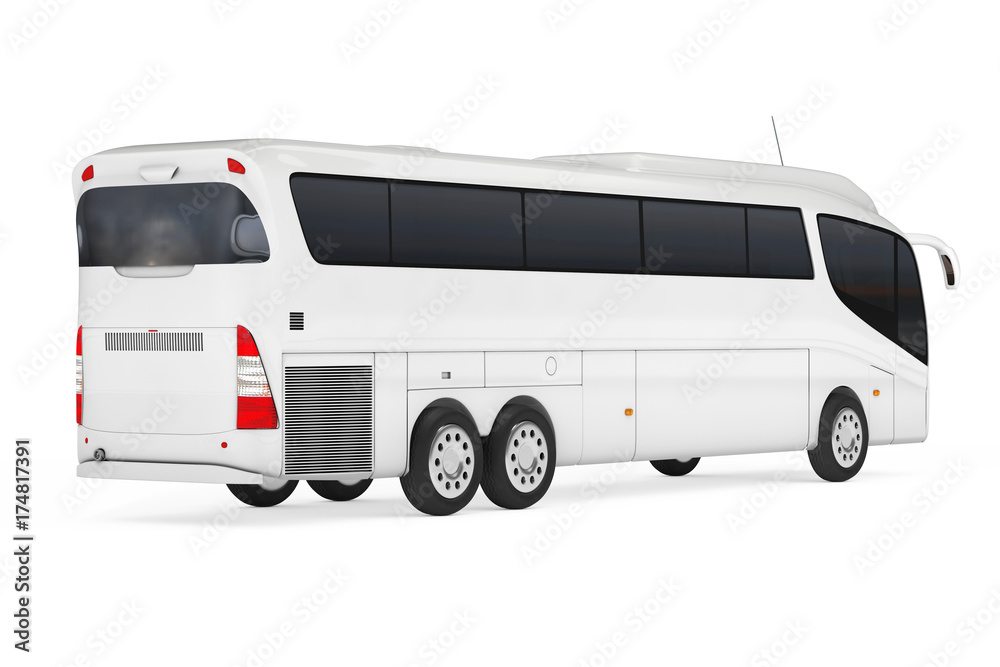 Big White Coach Tour Bus with Blank Surface for Yours Design. 3d Rendering