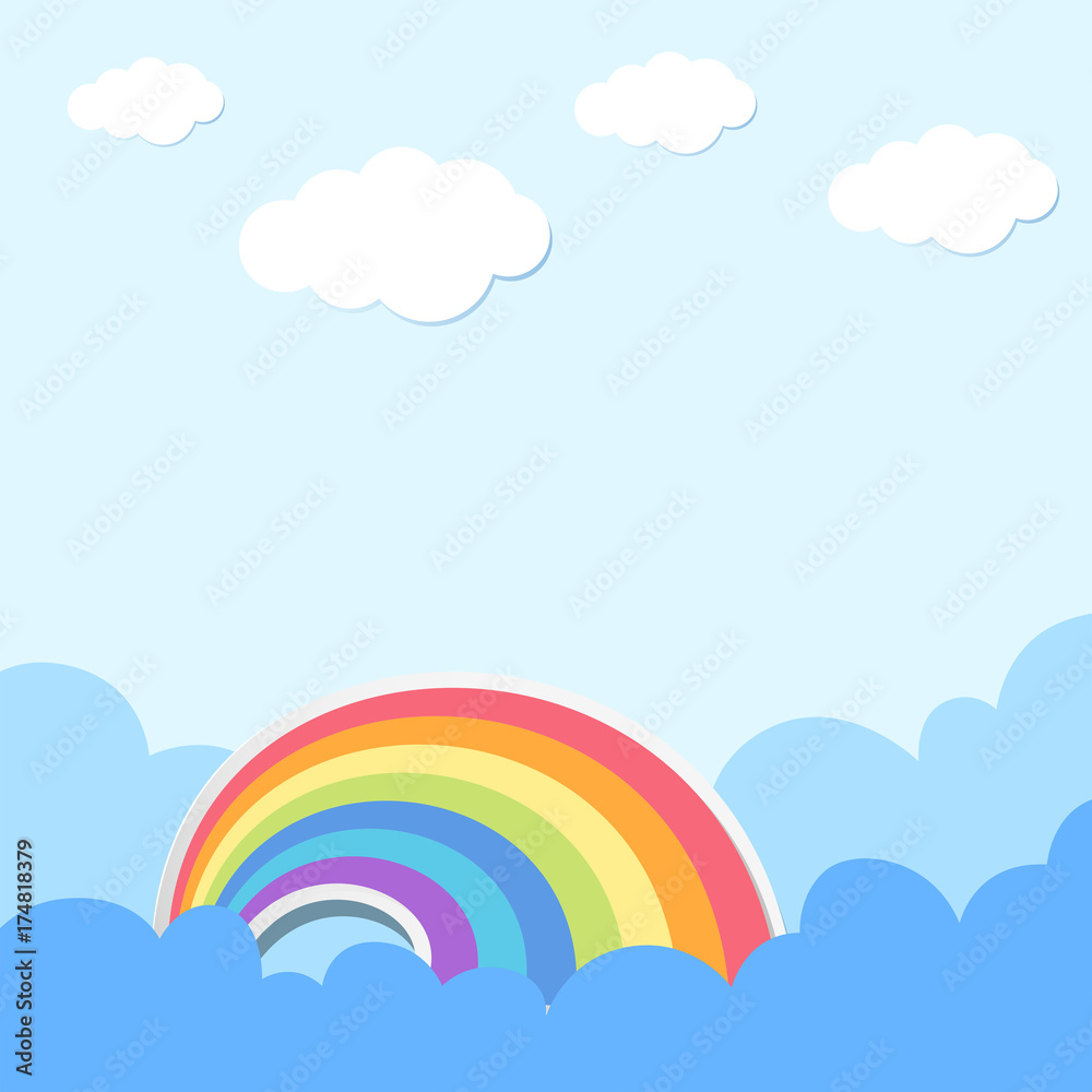 Background scene with rainbow and clouds