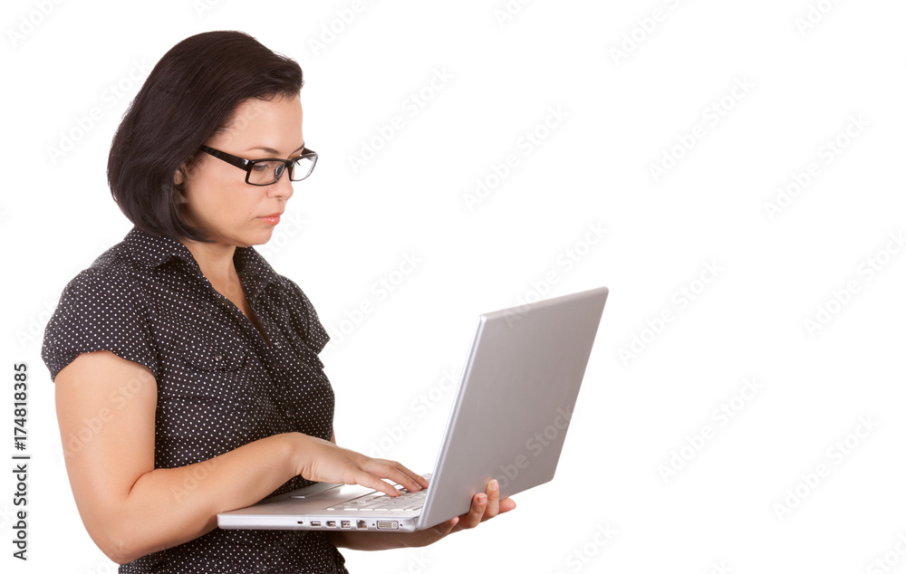 Naklejka premium Business Woman in Glasses Working on Laptop