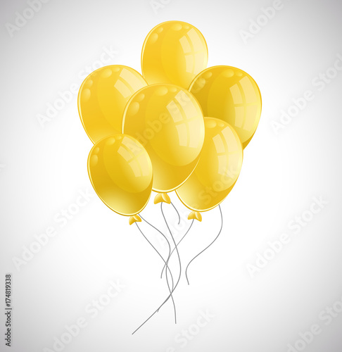Bunch of yellow balloons on white background