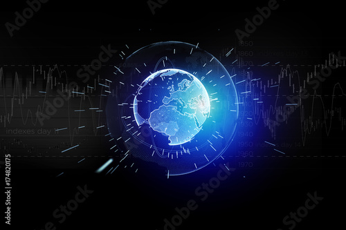 Globe sphere of planet earth displayed on a futuristic interface - Connection concept