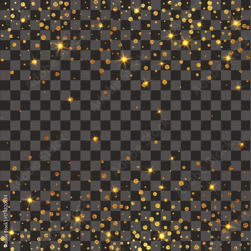 Festive explosion of confetti. Gold glitter background. Golden dots. Vector illustration polka dot .