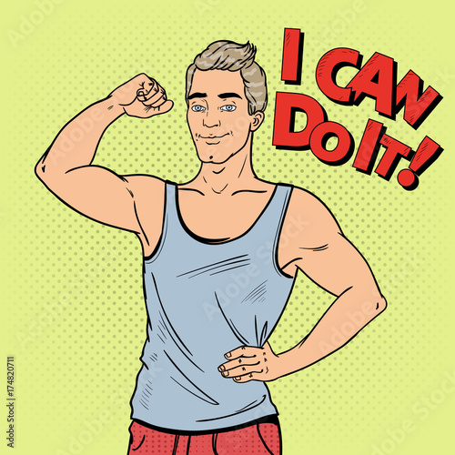 Pop Art Strong Man Bodybuilder. Male Athlete. Vector illustration