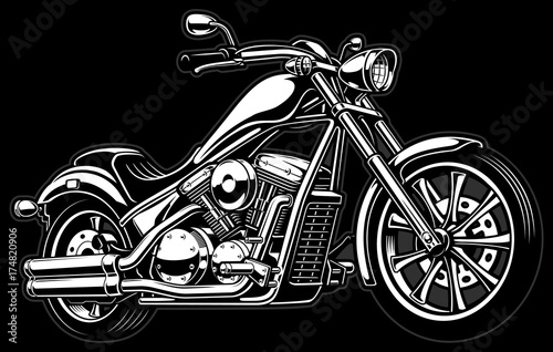 Vintage monochrome motorcycle on dark bakcground