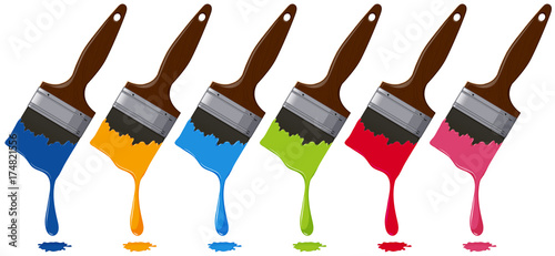 Six colors on paintbrushes