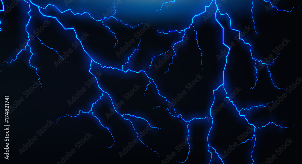 Dark sky with blue lightenings