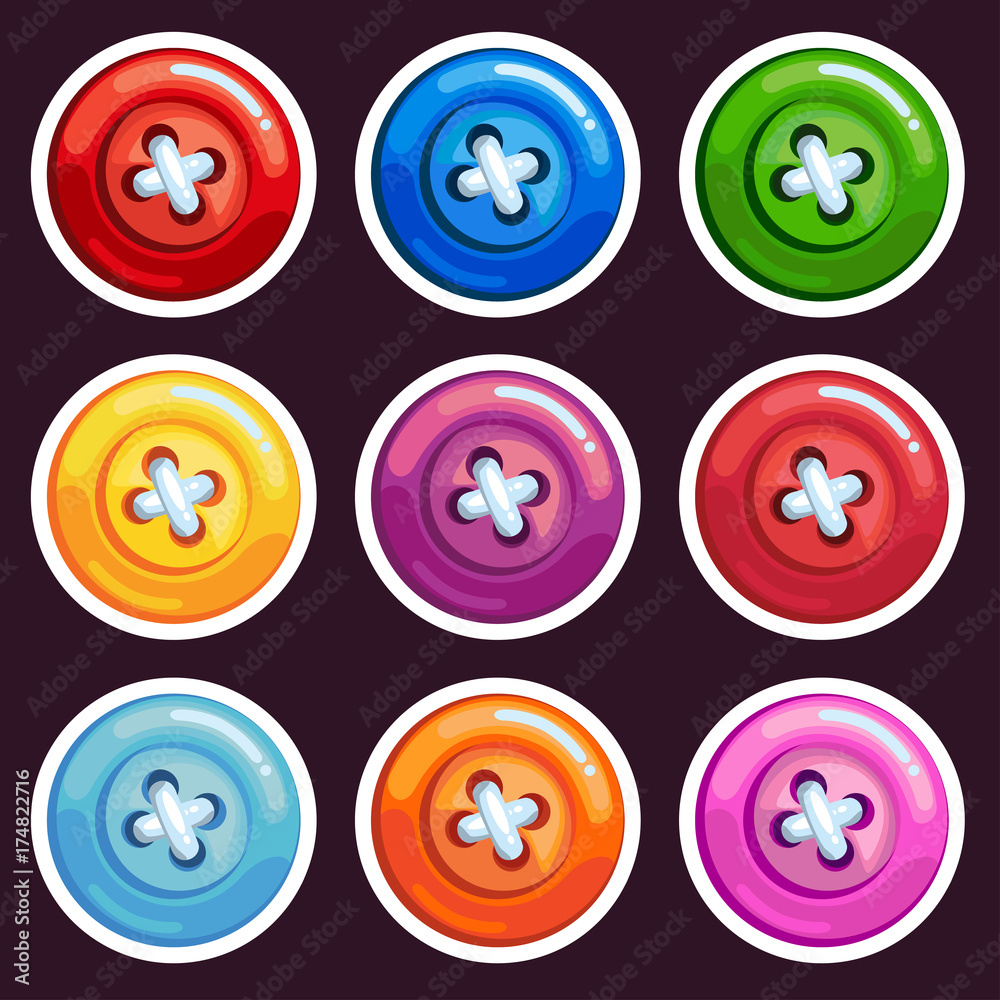 A set of colored cartoon buttons A set of colored cartoon buttons