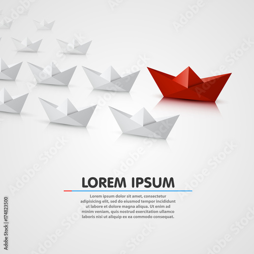 Fototapeta Naklejka Na Ścianę i Meble -  Leader paper boat different, red object. Vector illustration