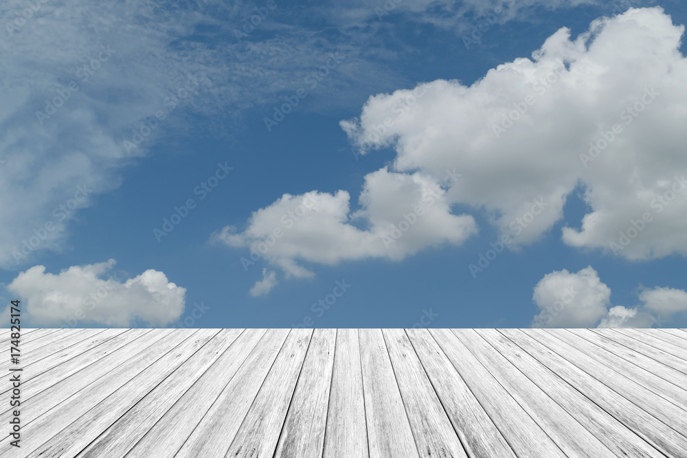 Blue sky cloud with Wood terrace