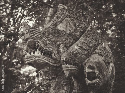 Head of Thai serpent rock Statue (Black and White) photo