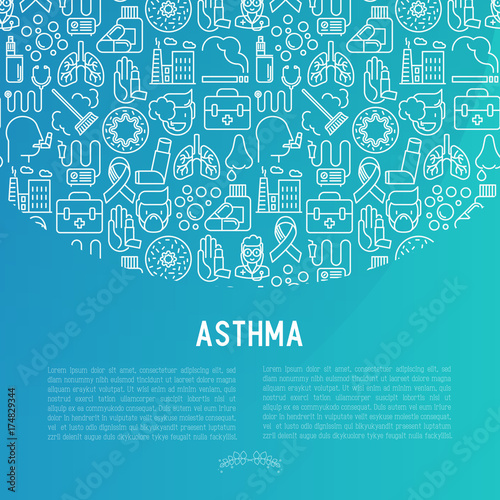 Wallpaper Mural World asthma day concept with thin line icons: air pollution, smoking, respirator, therapist, inhaler, bronchi, allergy symptoms and allergens. Vector illustration for banner, web page. Torontodigital.ca
