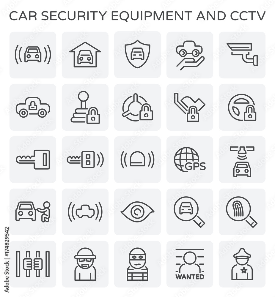Vector line icon of car security equipment and CCTV. Vector line icon of car security equipment and CCTV.