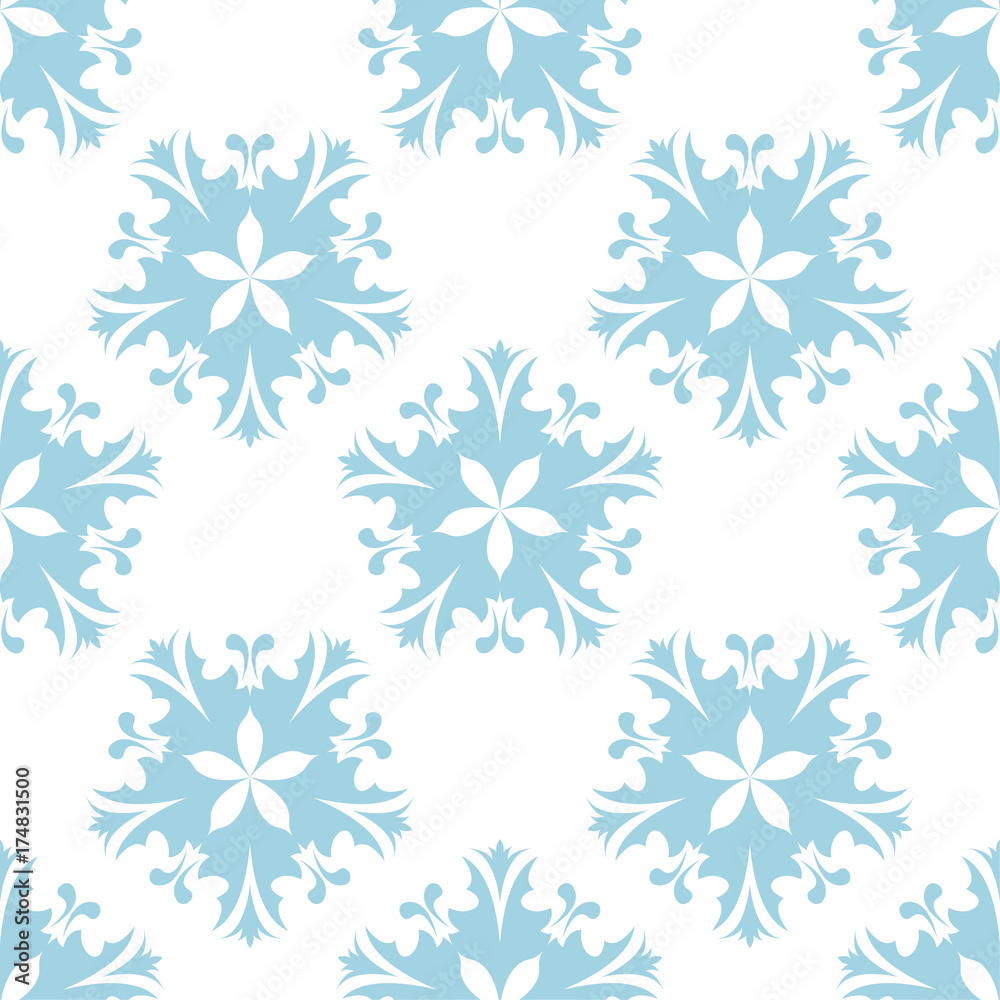 Blue flowers on white background. Ornamental seamless pattern Blue flowers on white background. Ornamental seamless pattern