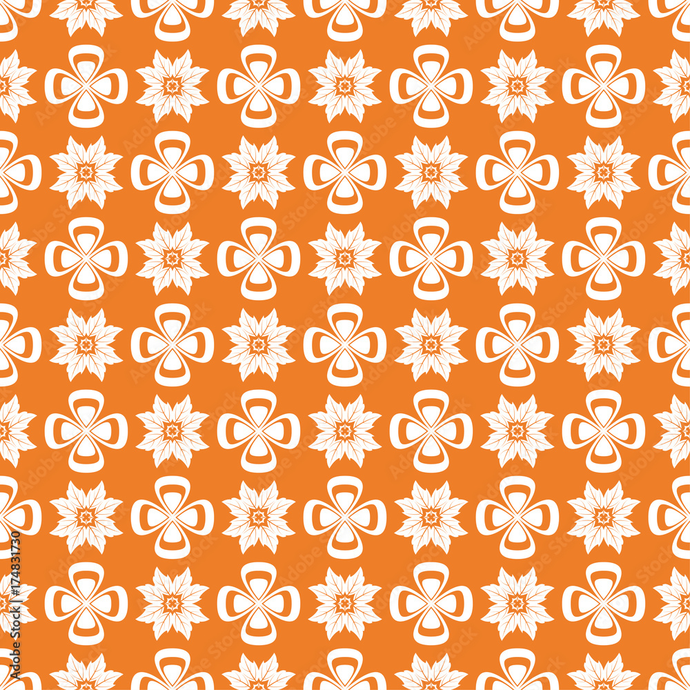 White floral seamless pattern on orange background