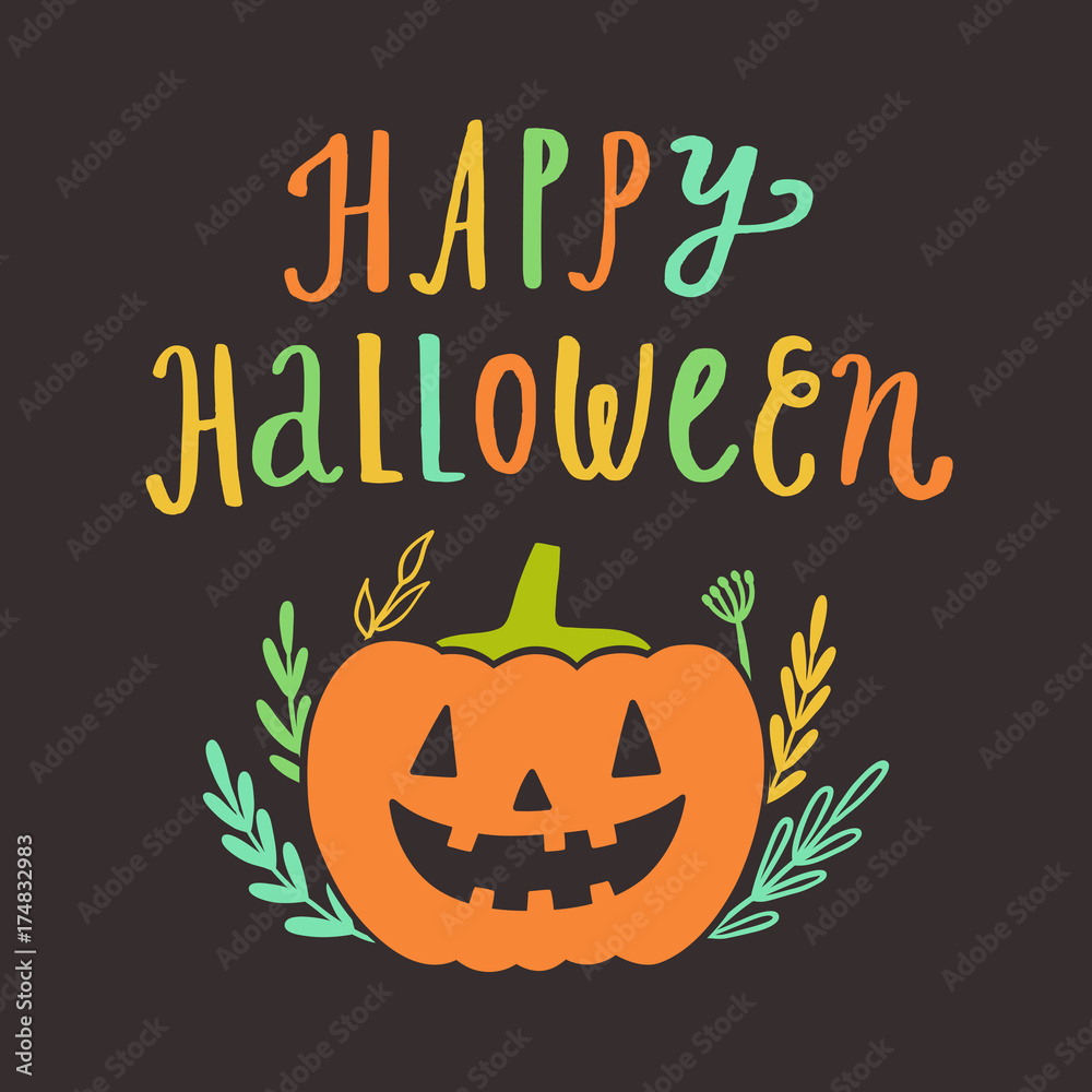 Happy Halloween greeting card. Vector hand drawn cute illustration. Holiday decoration Happy Halloween greeting card. Vector hand drawn cute illustration. Holiday decoration