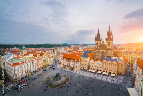 The beautiful landscape of the old town, Prague Castle and Hradcany in Prague, Top view at Czech Republic.