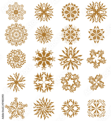 Mandala. A set of ornamental floral arrangements in oriental style.