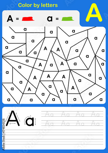 Color by letter alphabet worksheet : Color and Writing A-Z