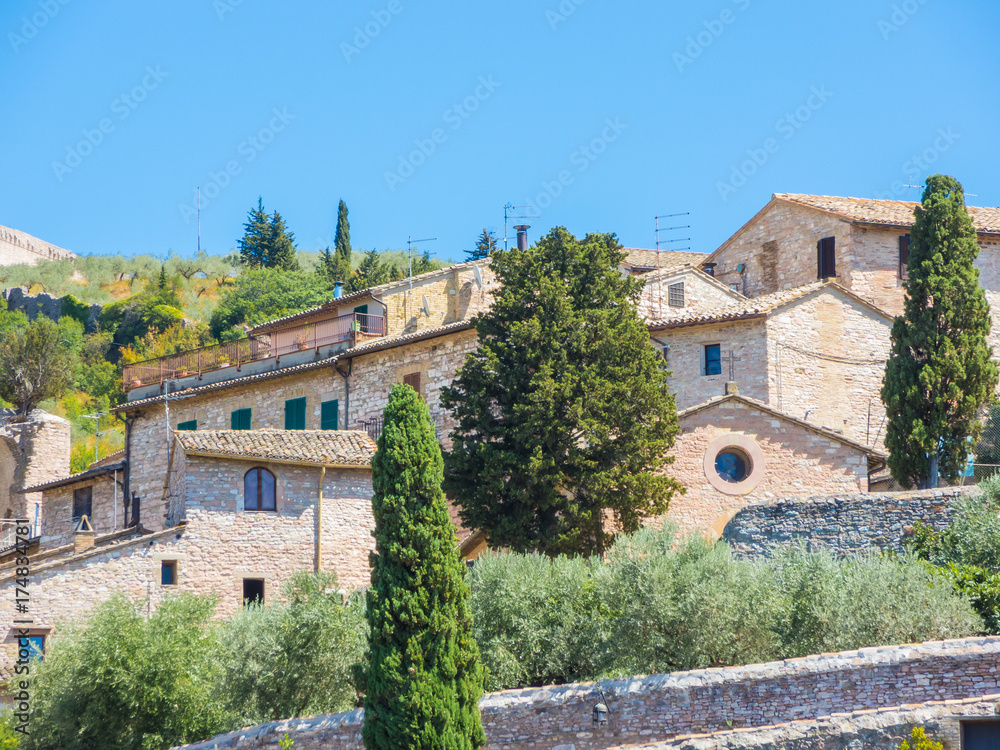 Assisi, Italy, a Unesco world heritage. Historical buildings and houses in the old city center