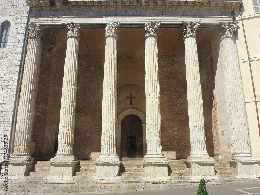 Assisi, Italy, a Unesco world heritage. The Temple of Minerva located in the city center