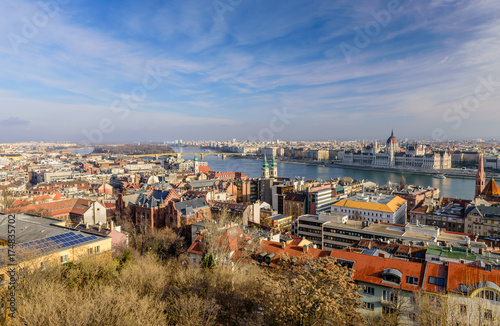 Aerial view of Budapest with the Parliament and the Danube  Budapest  Hungary