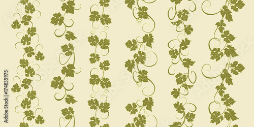 Set of seamless ornaments with vines of grapes. Boarders with vines for backgrounds, print, textiles, labels.