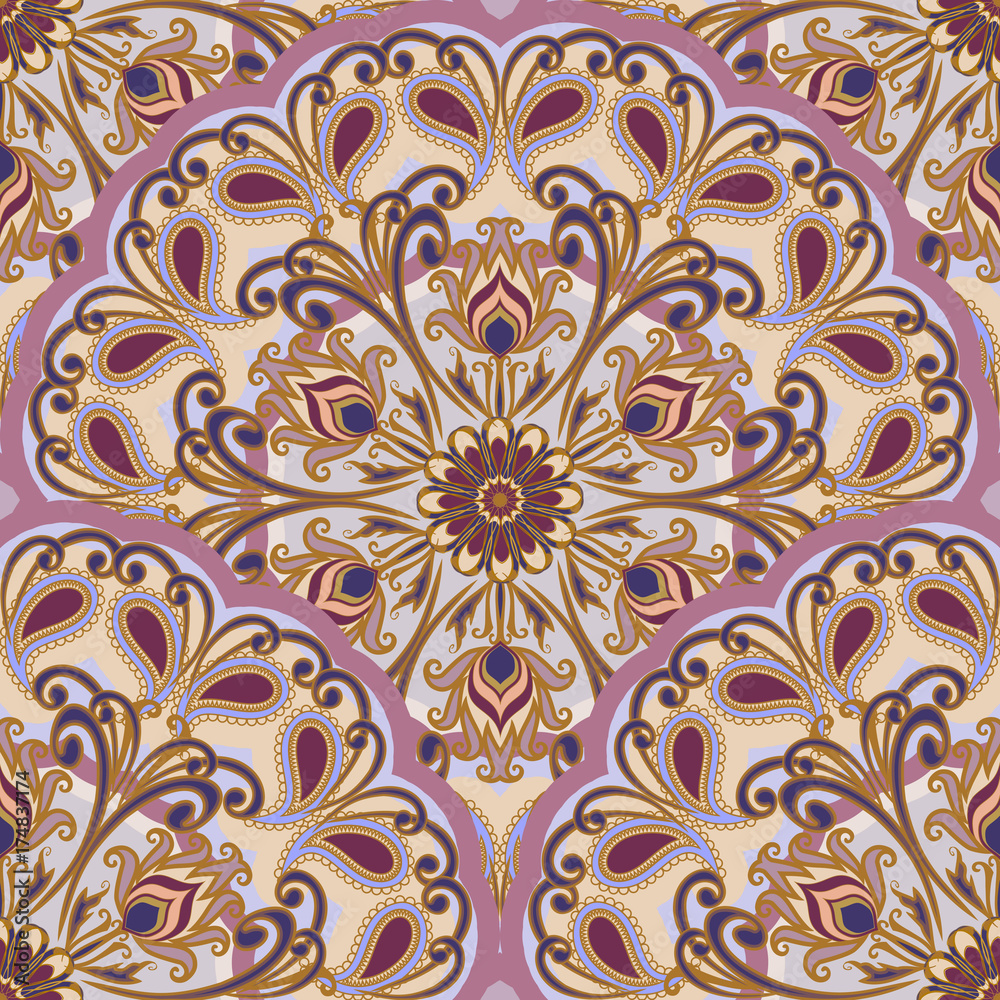 Vector seamless pattern of mandalas. Traditional Eastern pattern of circular graphic elements.