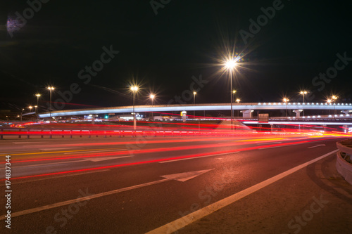 Speed motion,abstract background rays.Traffic car lights on road © Mak