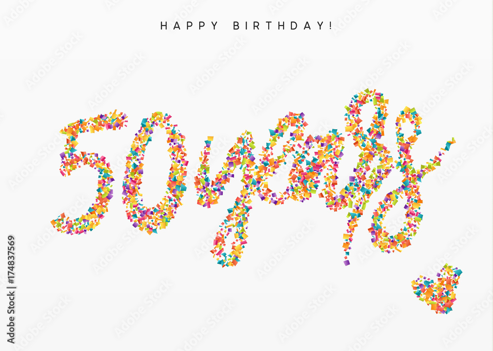 Fifty years, lettering sign from confetti. Holiday Happy birthday. Vector illustration. Fifty years, lettering sign from confetti. Holiday Happy birthday. Vector illustration.