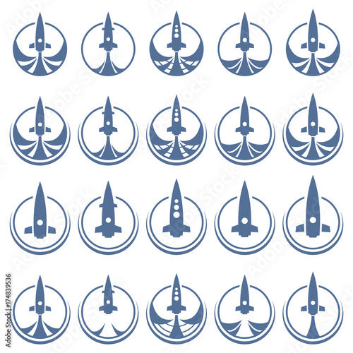 Blue rocket icon. Template.