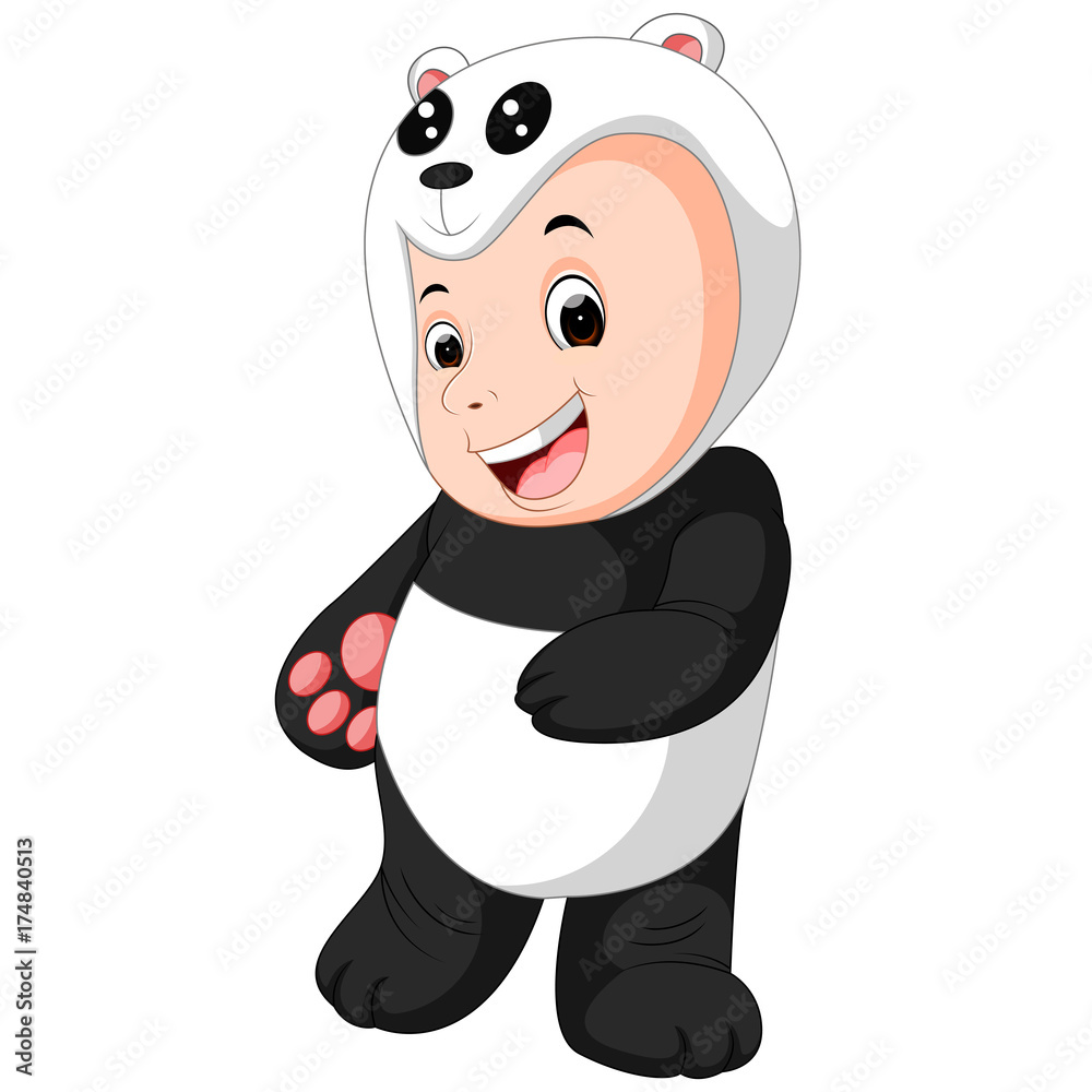 Obraz premium Cute baby boy wearing a Panda bear suit
