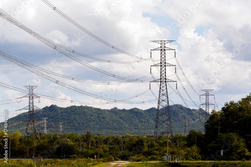 silhouette of high voltage electrical pole structure