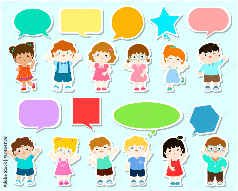 Cute kids with speech bubbles vector illustration. Cute kids with speech bubbles vector illustration.