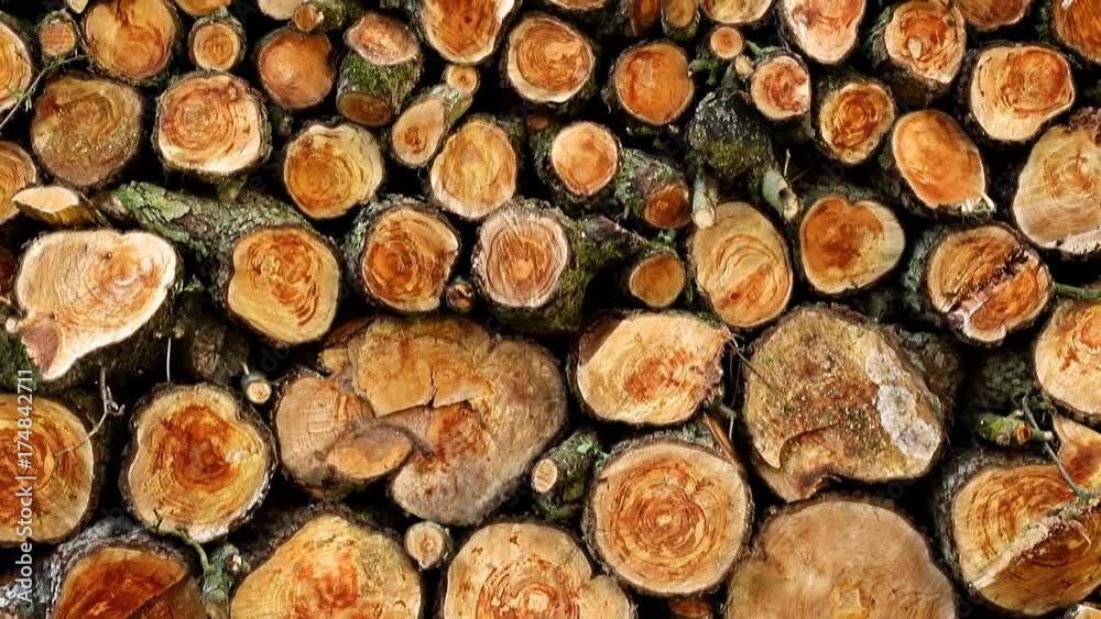 Heap of wood logs ready for winter. Stack of chopped firewood. A pile of woods in the house storage. Raw barked wood logs in a storage. Heap of wood logs ready for winter. Stack of chopped firewood. A pile of woods in the house storage. Raw barked wood logs in a storage.