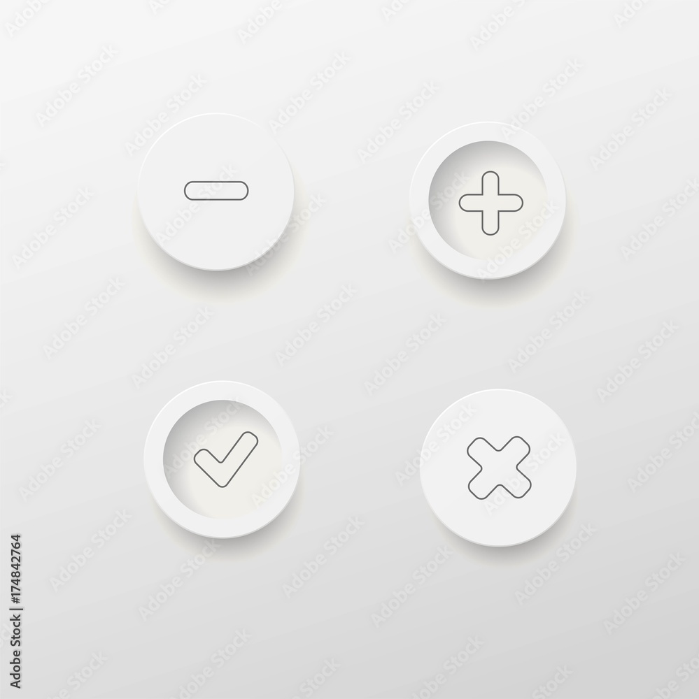 Four smooth validation Button with drop gray shadow on white Four smooth validation Button with drop gray shadow on white