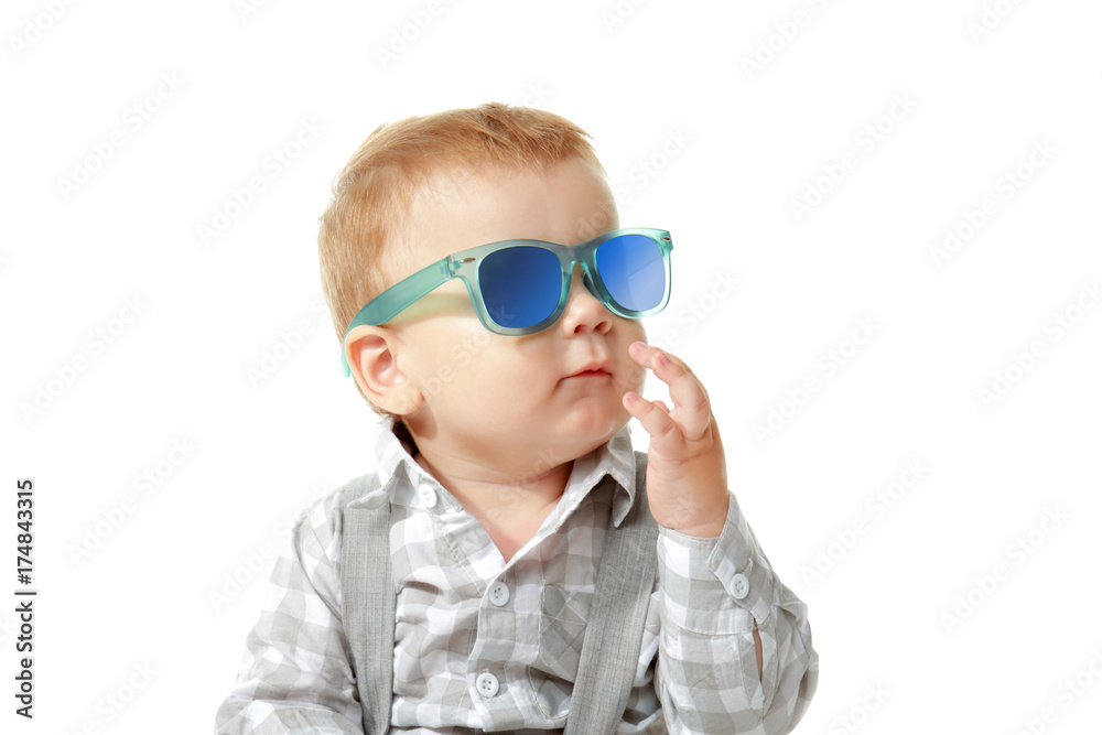 Cute little baby with sunglasses, isolated on white Cute little baby with sunglasses, isolated on white