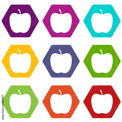 Glossy apple icon set color hexahedron